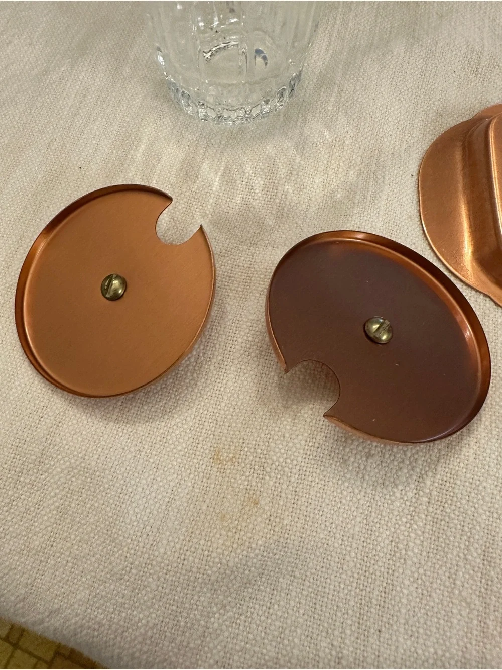 Coppercraft Arcoroc France Lidded Jelly Jars (set of 2) with brass tray